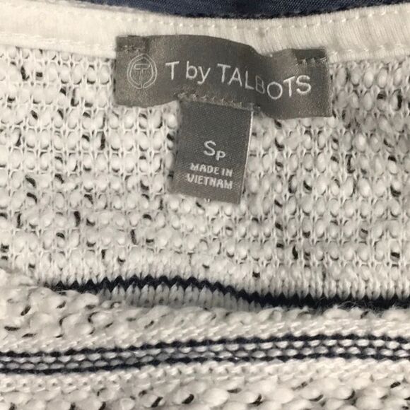 T by Talbots women's size SP small petite white black cotton blend top fringe - Picture 11 of 16